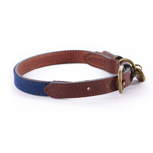 Le Chameau Waxed Leather Dog Collar Blue