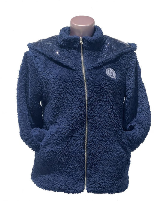 BLOOM ZIP TEDDY SEQUIN HOODY Navy